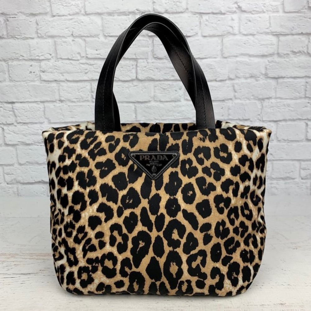 PRADA Tessuto Nylon Leopard Print Shoulder Bag